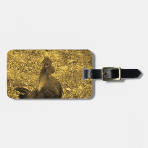 Sepia Tone Crowing Rooster Luggage Tag
