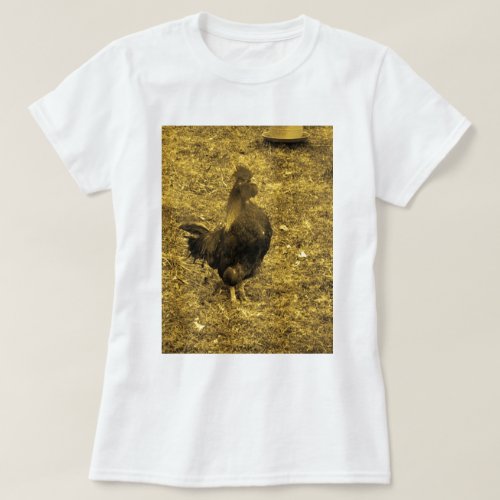 Sepia Tone Crowing Rooster T_Shirt