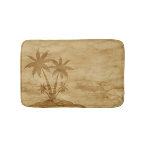 Sepia Tone Desert Island with Palm Trees Bath Mat