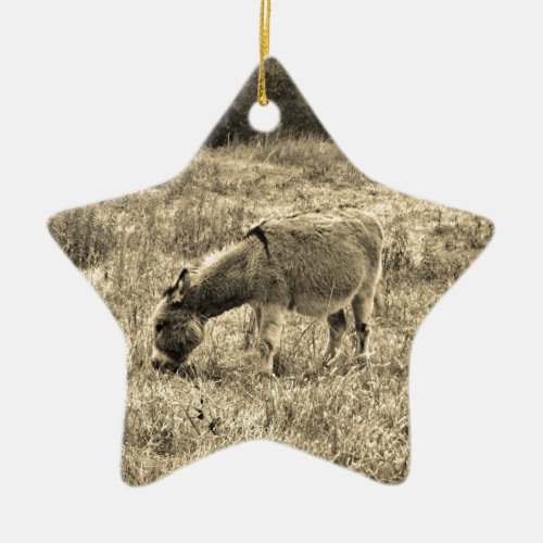 Sepia Tone Donkey  in a Field Ceramic Ornament