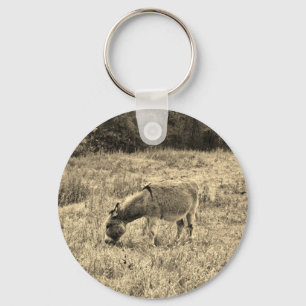 Sepia Tone Donkey in a Field. Keychain