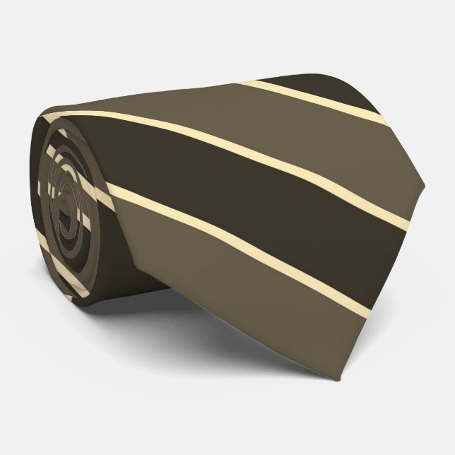 Sepia Tone Earthy Browns And Pale Yellow Stripes Neck Tie (Rolled)