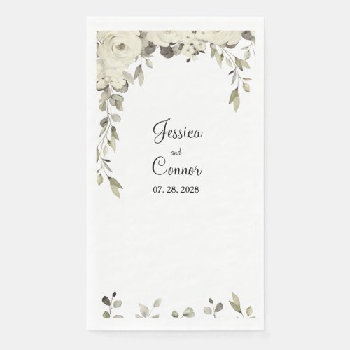 Sepia Tone Ecru Peony Greenery Vine Wedding Paper Guest Towels