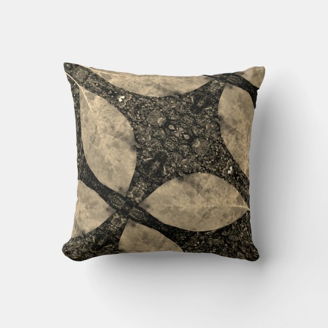 sepia tone leaves solid plain black back throw pillow (Front)