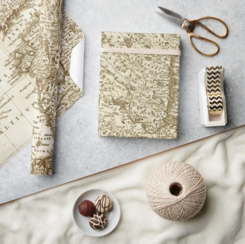 Sepia Tone Map of Scandinavian Countries Gift Wrap