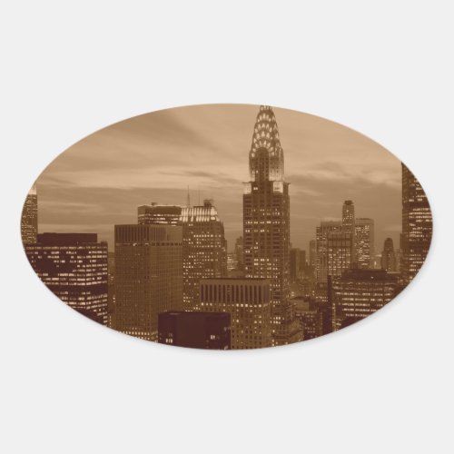 Sepia Tone New York City Oval Sticker