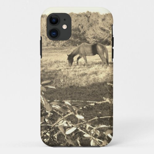 Sepia Tone  Photo of  brown Horse iPhone 11 Case