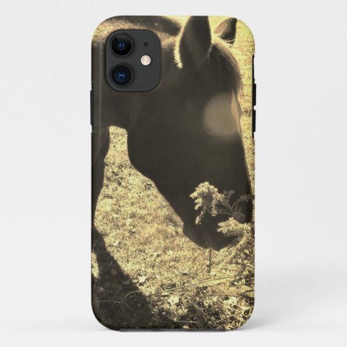 Sepia Tone  Photo of  brown Horse with flowers iPhone 11 Case