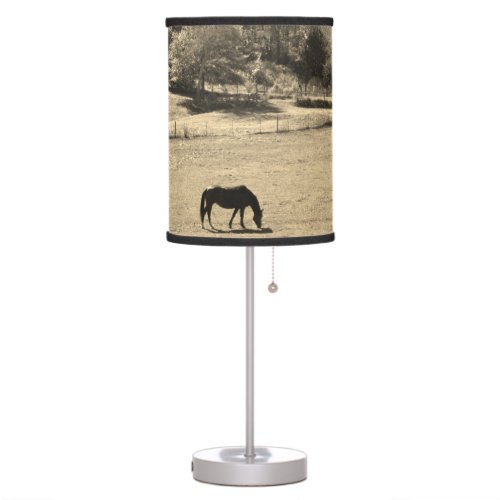 Sepia Tone  Photo of  brown Horse with flowers Table Lamp