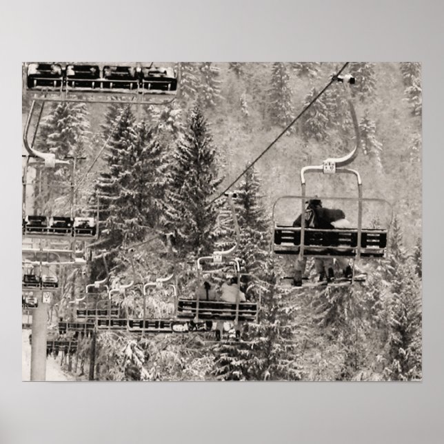 Sepia tone ski print, Above the trees Poster (Front)