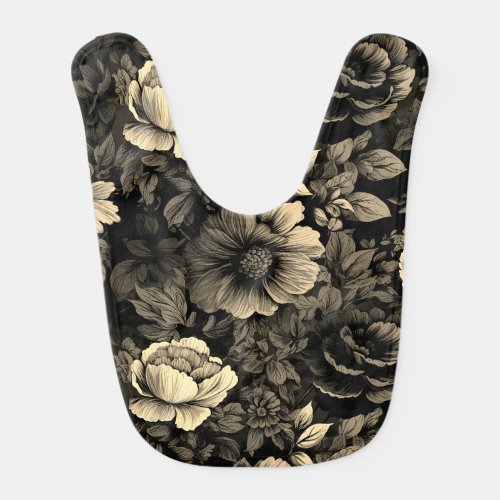 Sepia Tone Vintage Floral Print Baby Bib