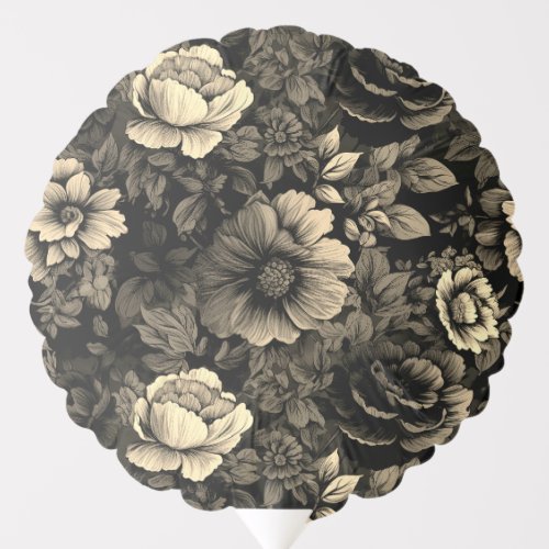 Sepia Tone Vintage Floral Print Balloon