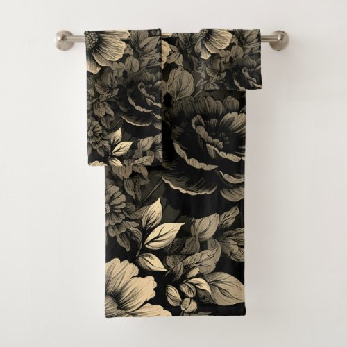 Sepia Tone Vintage Floral Print Bath Towel Set
