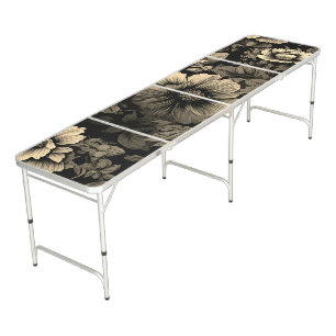 Sepia Tone Vintage Floral Print Beer Pong Table