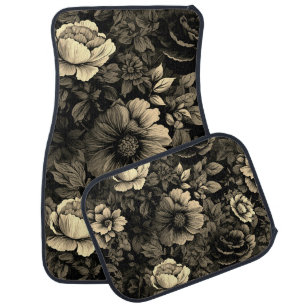 Sepia Tone Vintage Floral Print Car Floor Mat