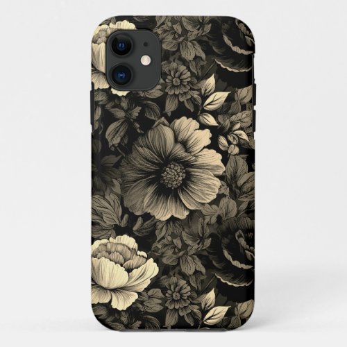 Sepia Tone Vintage Floral Print iPhone 11 Case