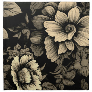 Sepia Tone Vintage Floral Print Cloth Napkin