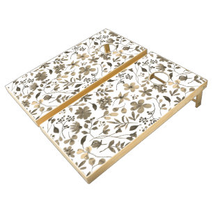 Sepia Tone Vintage Floral Print Cornhole Set