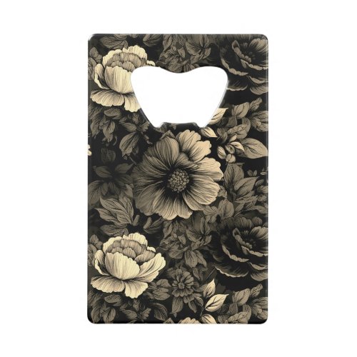 Sepia Tone Vintage Floral Print Credit Card Bottle Opener