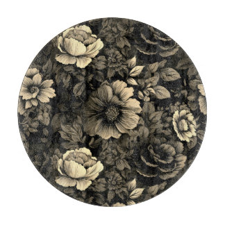 Sepia Tone Vintage Floral Print Cutting Board