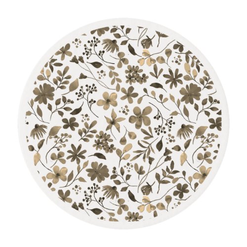 Sepia Tone Vintage Floral Print Edible Frosting Rounds