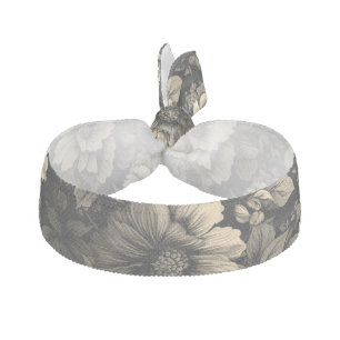 Sepia Tone Vintage Floral Print Elastic Hair Tie