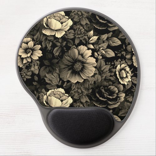 Sepia Tone Vintage Floral Print Gel Mouse Pad