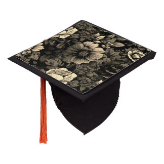 Sepia Tone Vintage Floral Print Graduation Cap Topper