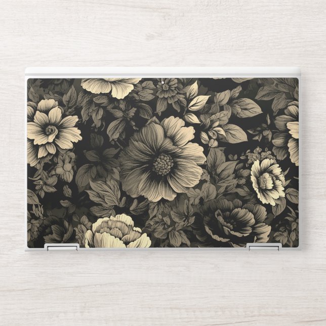Sepia Tone Vintage Floral Print HP Laptop Skin (Front)