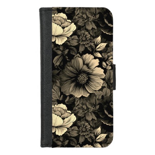 Sepia Tone Vintage Floral Print iPhone 87 Wallet Case