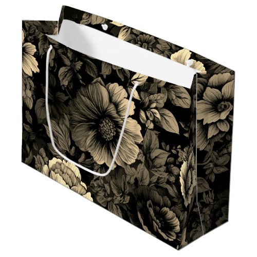 Sepia Tone Vintage Floral Print Large Gift Bag