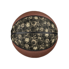 Sepia Tone Vintage Floral Print Mini Basketball