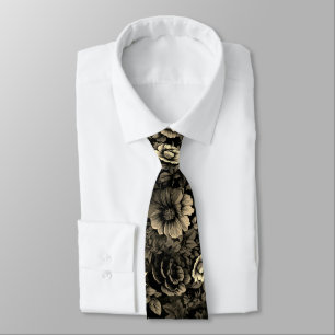 Sepia Tone Vintage Floral Print Neck Tie