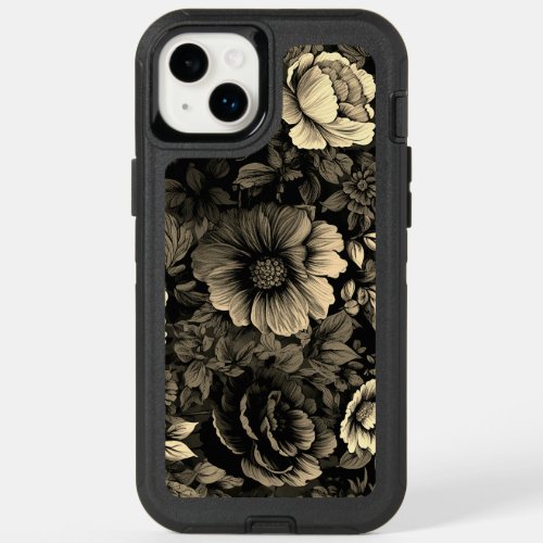Sepia Tone Vintage Floral Print OtterBox iPhone 14 Plus Case