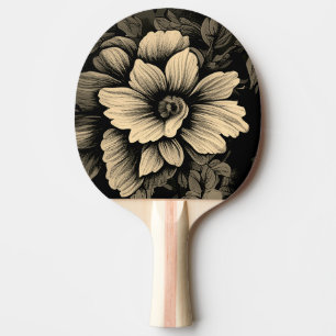 Sepia Tone Vintage Floral Print Ping Pong Paddle