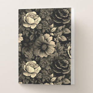 Sepia Tone Vintage Floral Print Pocket Folder