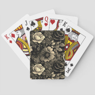 Sepia Tone Vintage Floral Print Poker Cards