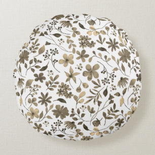Sepia Tone Vintage Floral Print Round Pillow