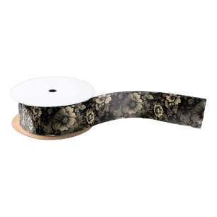 Sepia Tone Vintage Floral Print Satin Ribbon