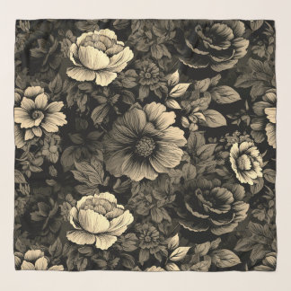 Sepia Tone Vintage Floral Print Scarf