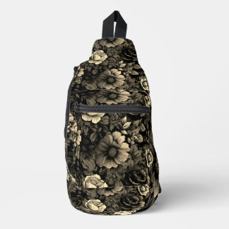 Sepia Tone Vintage Floral Print Sling Bag