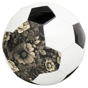 Sepia Tone Vintage Floral Print Soccer Ball