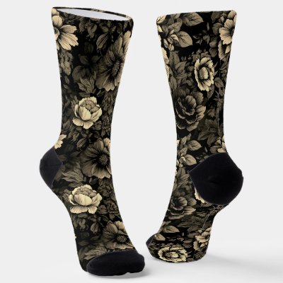 Sepia Tone Vintage Floral Print