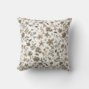 Sepia Tone Vintage Floral Print Throw Pillow