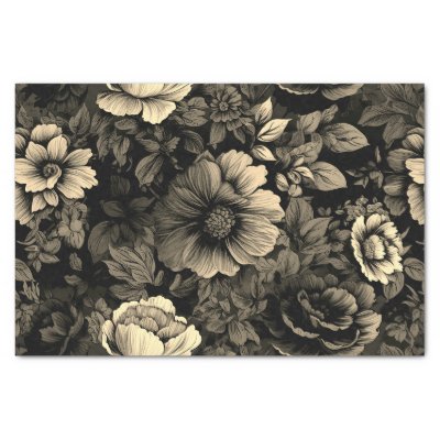 Sepia Tone Vintage Floral Print