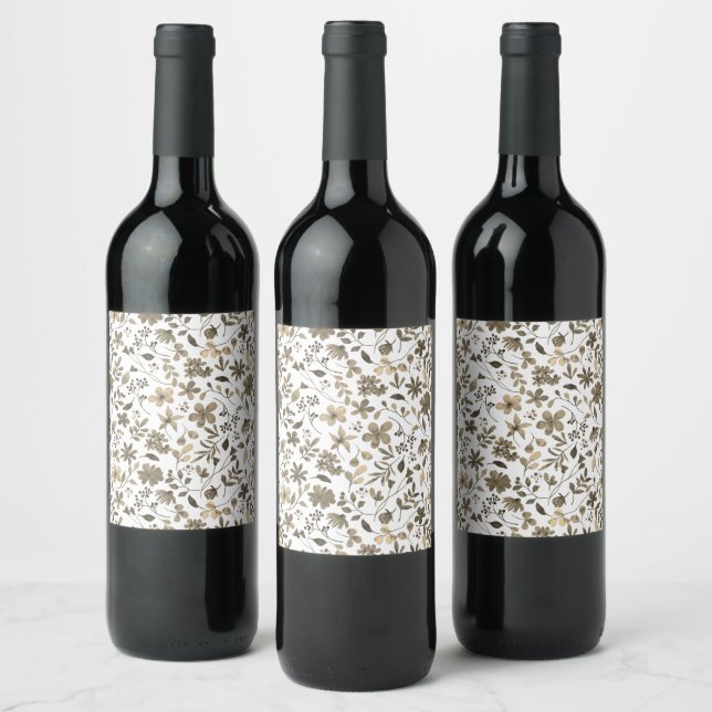Sepia Tone Vintage Floral Print Wine Label (Bottles)