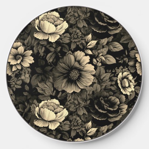 Sepia Tone Vintage Floral Print Wireless Charger