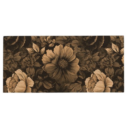 Sepia Tone Vintage Floral Print Wood Flash Drive