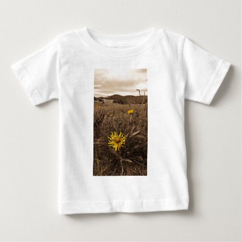 Sepia tone Yellow wildflowers Baby T_Shirt