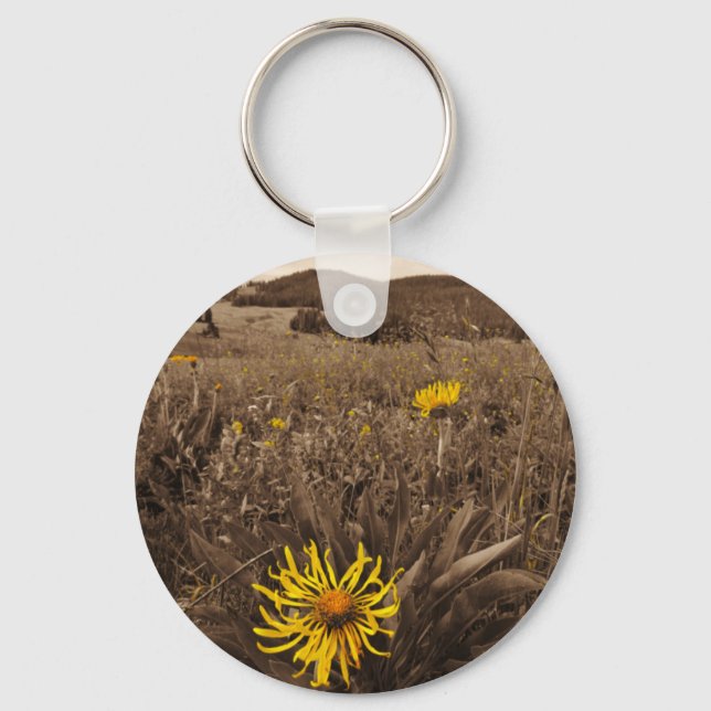 Sepia tone Yellow wildflowers Keychain (Front)